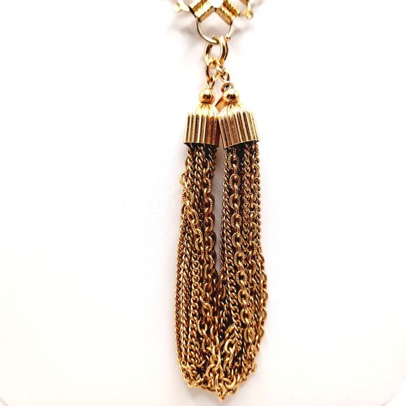 Vintage Sarah Coventry Book Chain Necklace with Tassel Pendant 22 Inch Signed - Picture 4 of 11